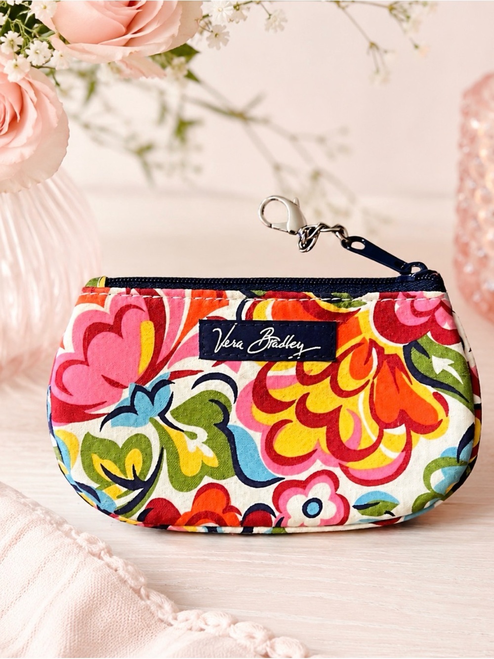 Vera Bradley Colorful Coin Change Purse with ID Window Floral Print